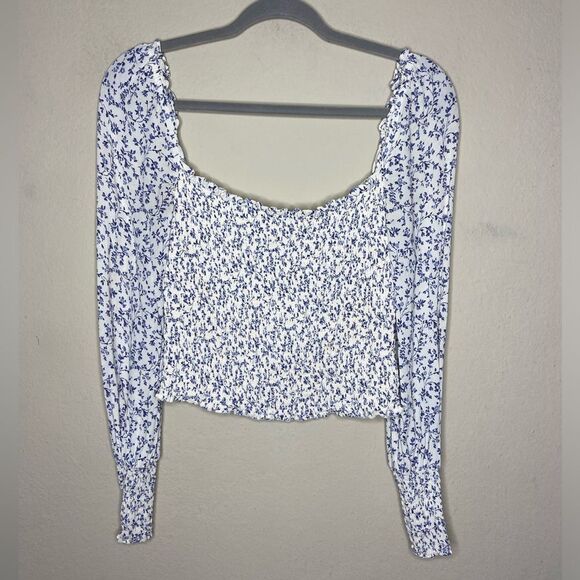 Reformation Pinto Top White Blue Blouse Long Sleeve Floral Size S - Picture 5 of 8